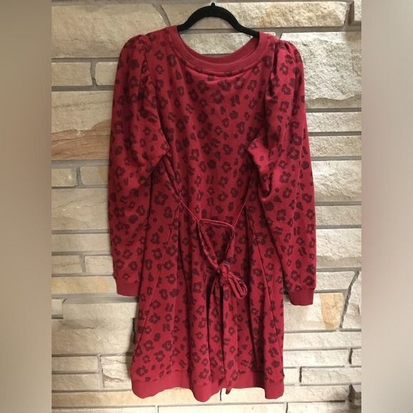 ELOQUII Elements Puff Sleeve Leopard Print Sweatshirt Dress red 14 16 NWT - Picture 4 of 10